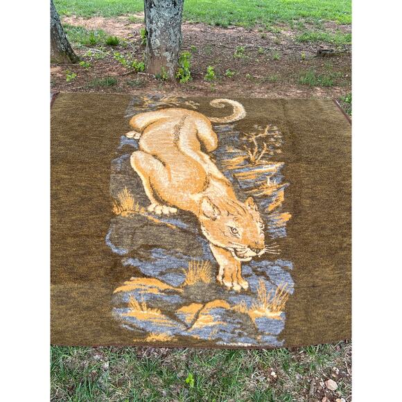 Vtg Chatham North Star Blanket Throw Reversible Mountain Lion Cougar Furry 63x74 - Picture 1 of 7